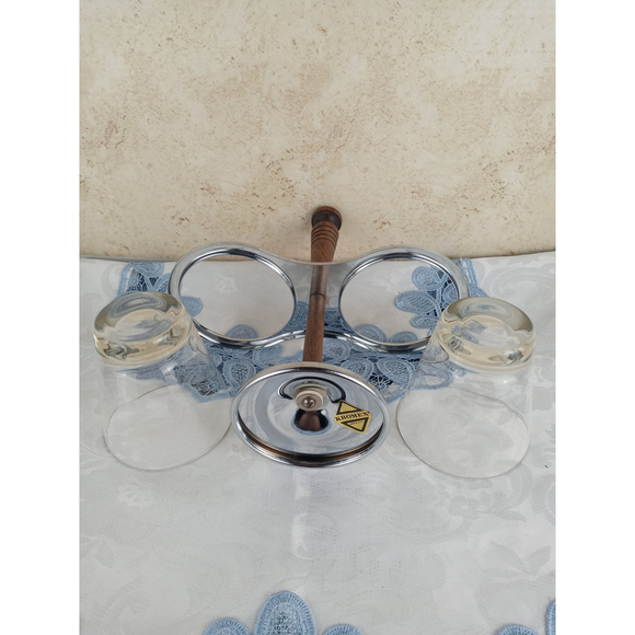 MCM Kromex Condiment Carousel/Server with 2 Glass Cups - Picture 11 of 12